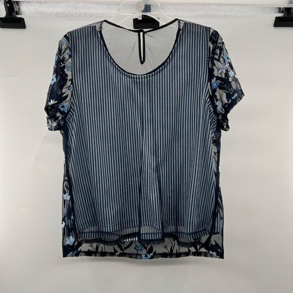 Christopher & Banks Petite Embroidered Floral Layered Top Blue/Multi Size Large - Picture 7 of 9